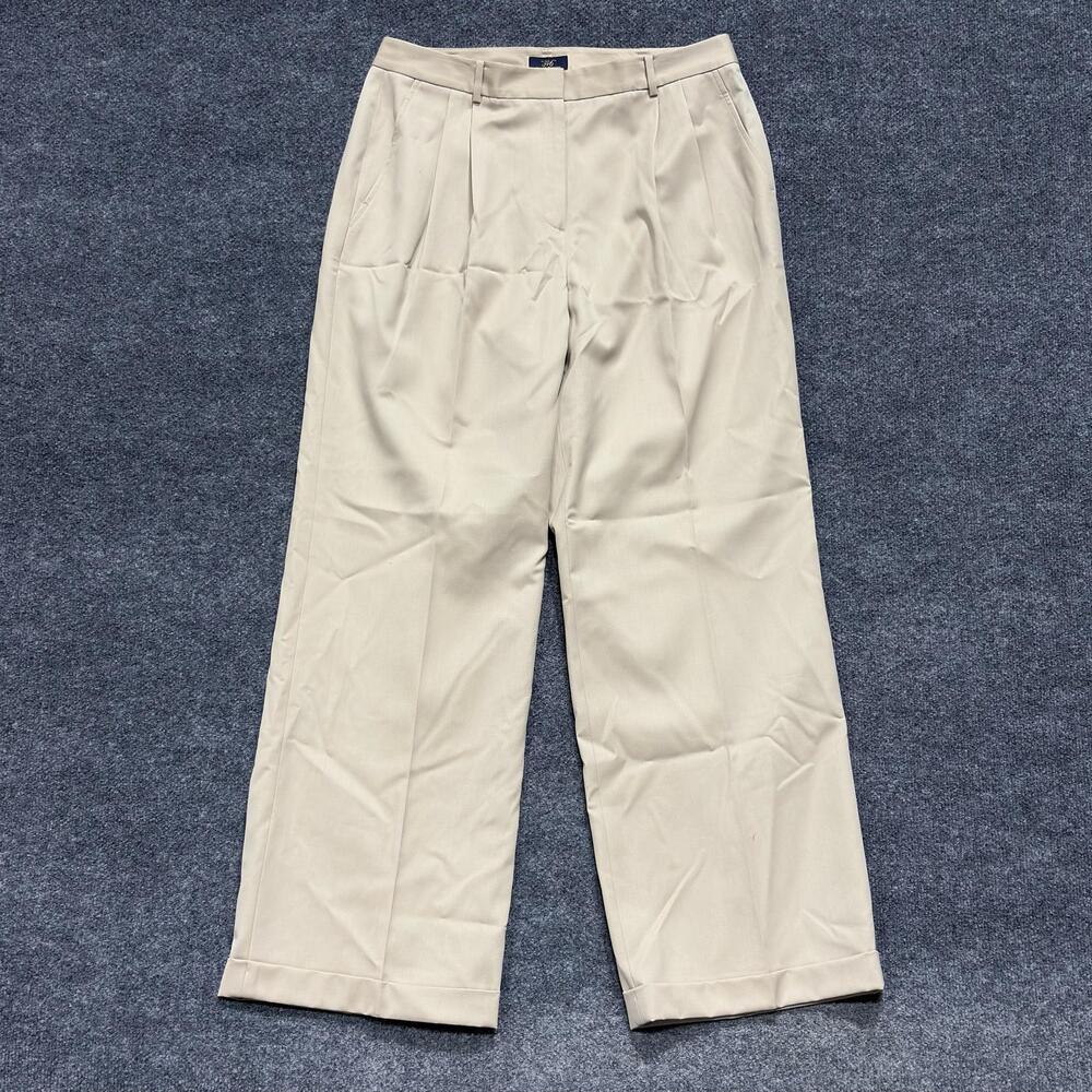 Brooks Brothers Pants Womens 14 Beige Wool Pleated Straight Dress Trousers Lined